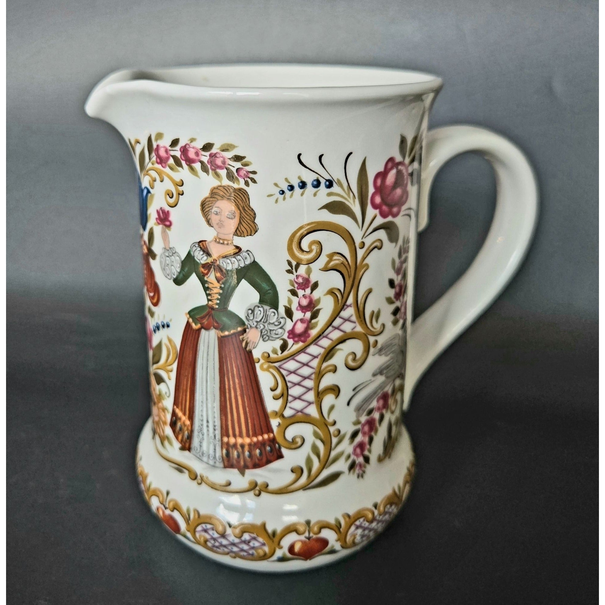 Vintage Colorful Ceramic Milk Pitcher Folk Art 6" decor