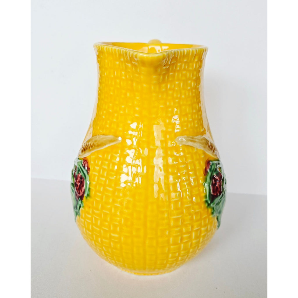 Vintage Bordallo Pinheiro Yellow Pitcher W/ Butterfly, Portugal