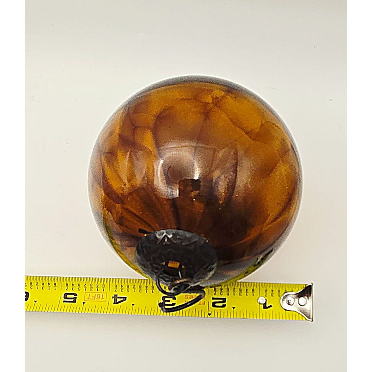 Vintage Large Brown Swirled Glass Kugel Ornament Bronze Metal Cap