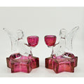 LE Smith Cranberry & Clear Angel & Stars candlestick holders