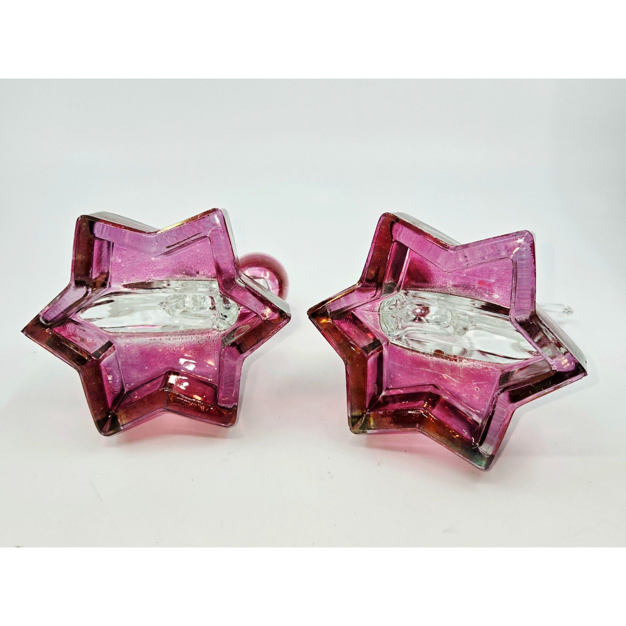 LE Smith Cranberry & Clear Angel & Stars candlestick holders