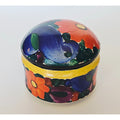 Hand-Painted Ceramic Trinket Box With Lid Peasant Ware – Floral Design – 2 In Tall x 2.5 In Diameter