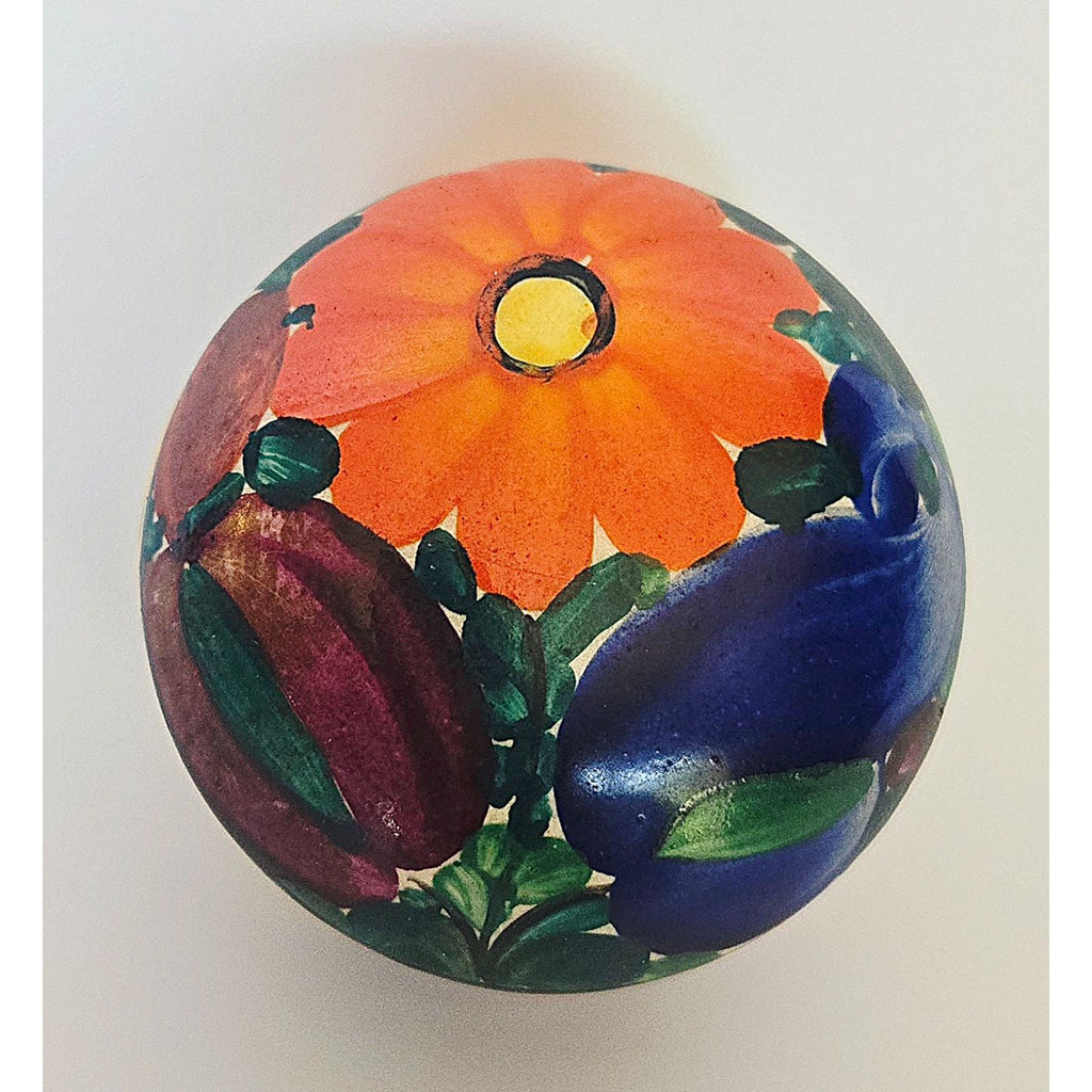 Hand-Painted Ceramic Trinket Box With Lid Peasant Ware – Floral Design – 2 In Tall x 2.5 In Diameter