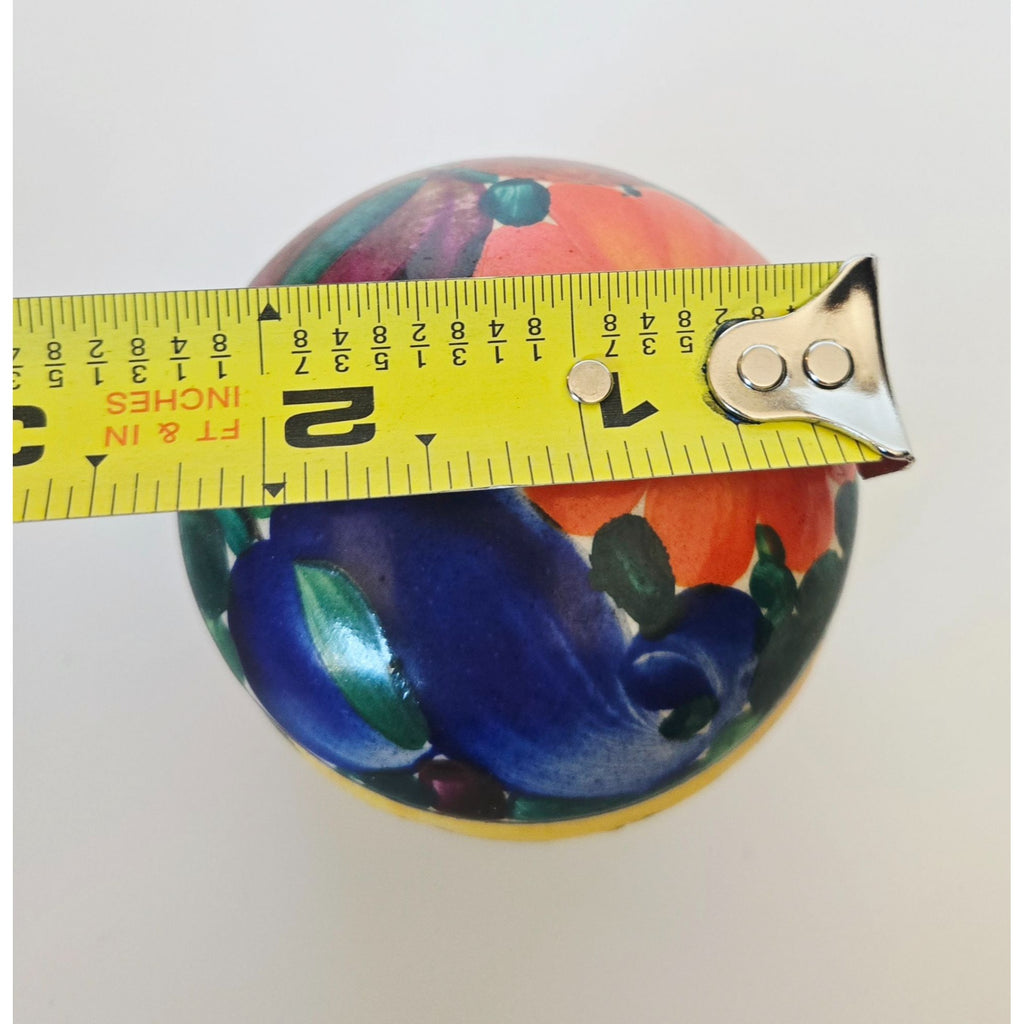 Hand-Painted Ceramic Trinket Box With Lid Peasant Ware – Floral Design – 2 In Tall x 2.5 In Diameter