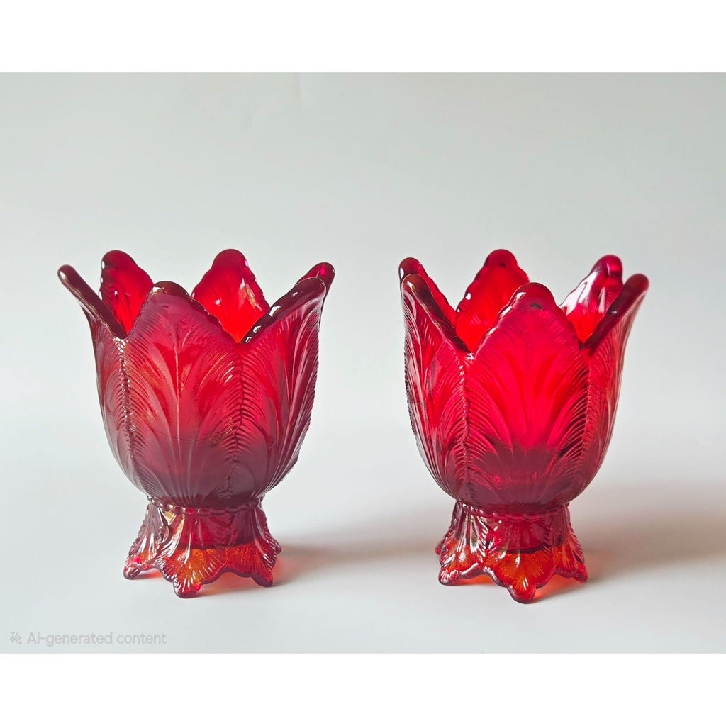 Fenton Red Amberina Tulip Candleholders Votive Holders, reversible votives or tapers, flippable