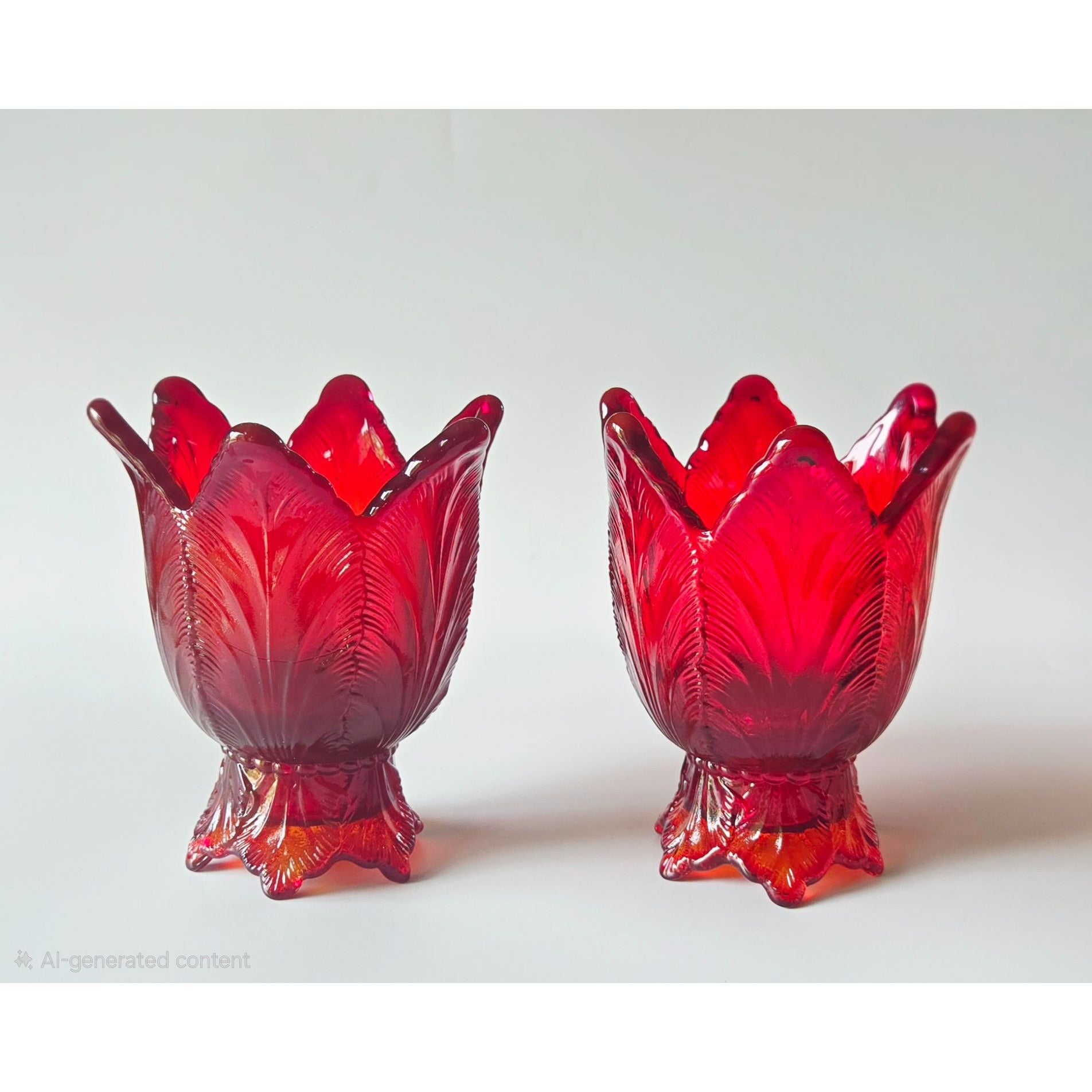 Fenton Red Amberina Tulip Candleholders Votive Holders, reversible votives or tapers, flippable