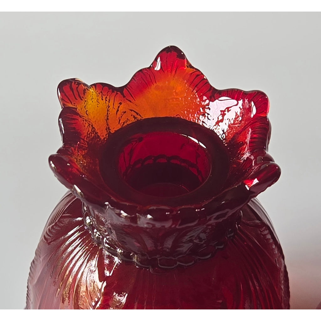 Fenton Red Amberina Tulip Candleholders Votive Holders, reversible votives or tapers, flippable