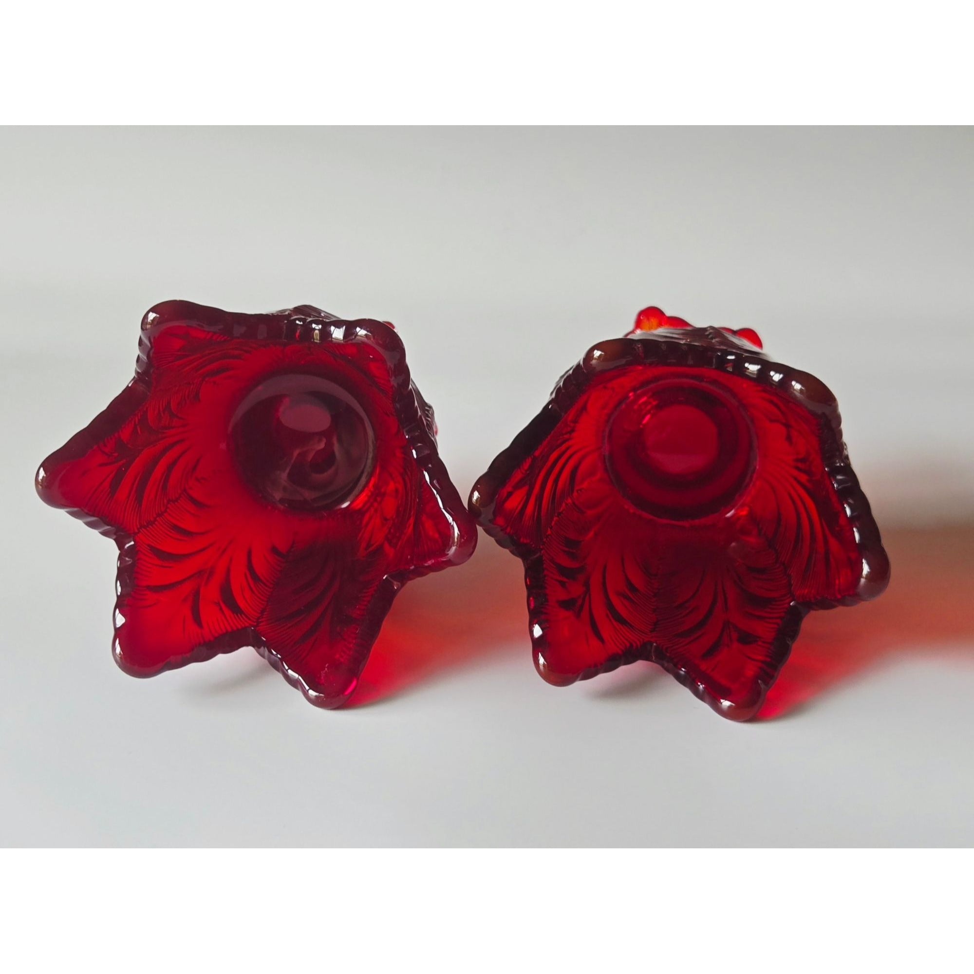 Fenton Red Amberina Tulip Candleholders Votive Holders, reversible votives or tapers, flippable