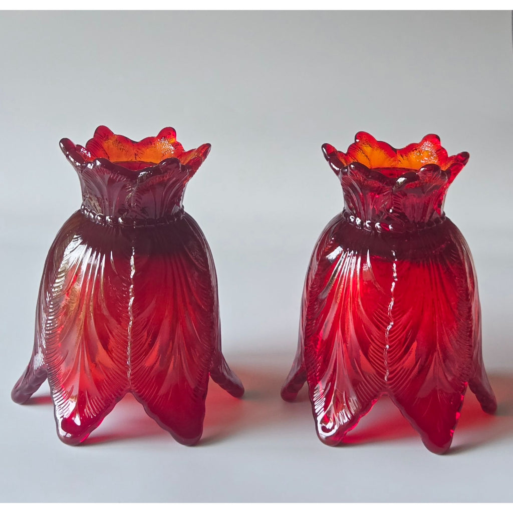 Fenton Red Amberina Tulip Candleholders Votive Holders, reversible votives or tapers, flippable