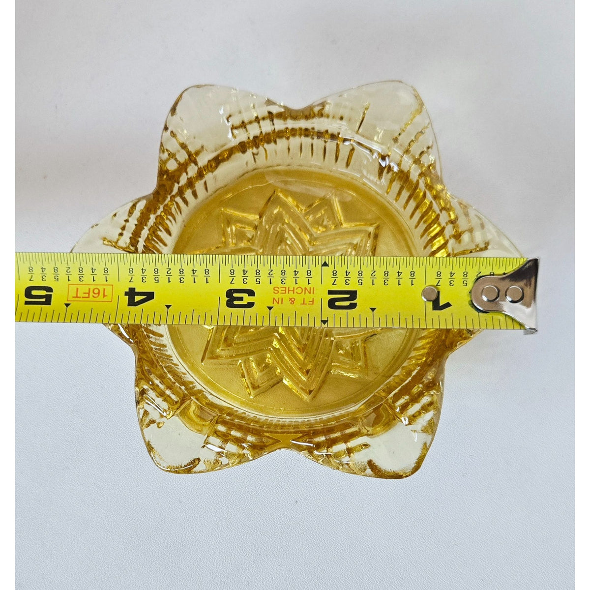 Vintage Hazel Atlas Yellow Glass Dish With Star Shape Design 4.5" Decorative Accent