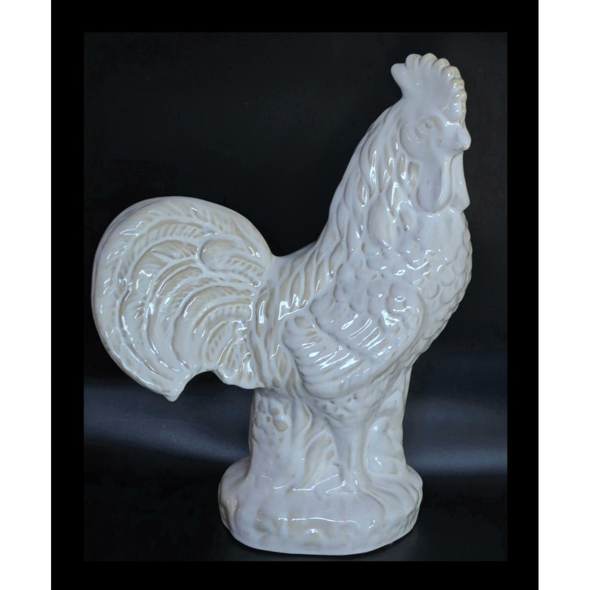 Vintage Ceramic Rooster Figurine White Glossy Farmhouse Decor 12" Tall