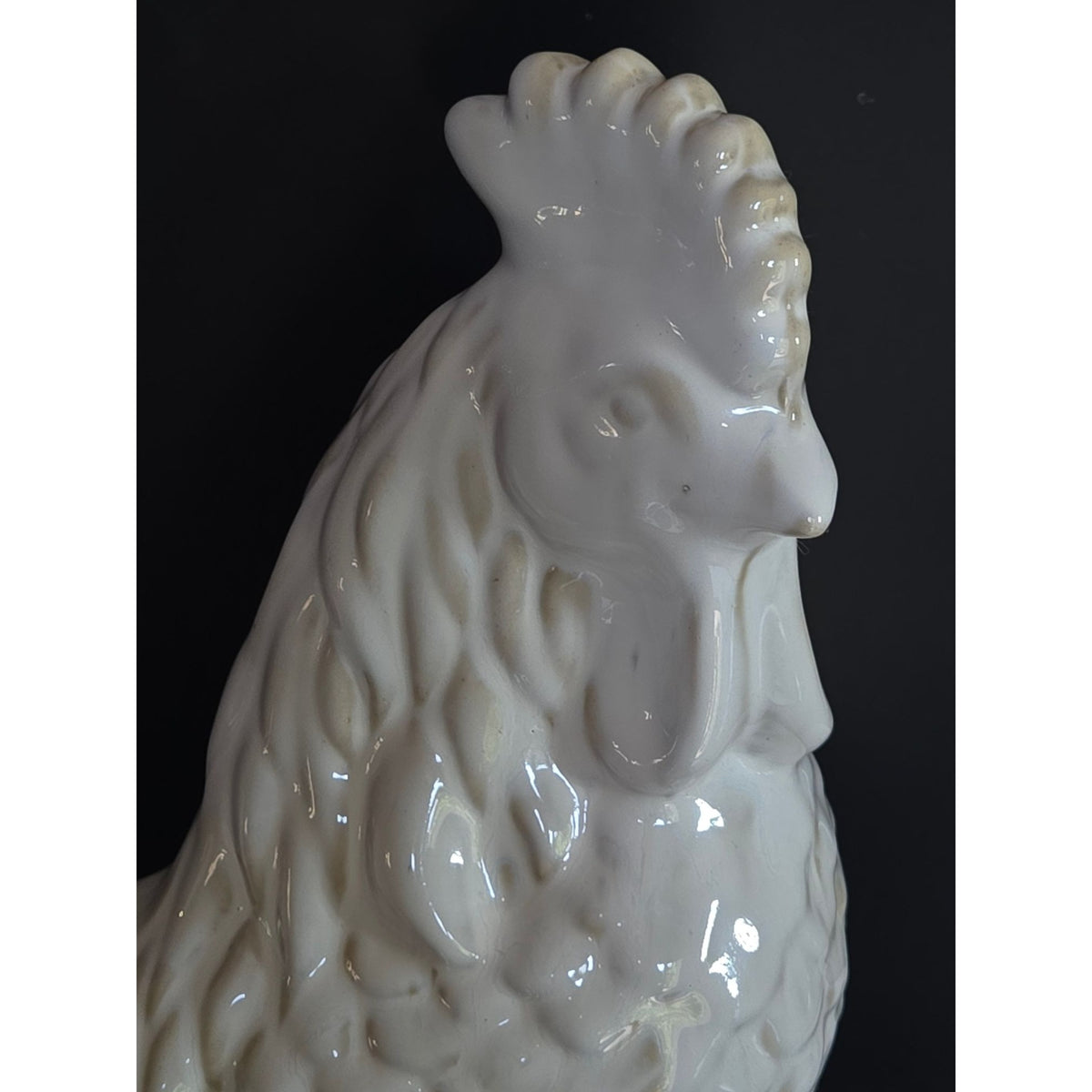 Vintage Ceramic Rooster Figurine White Glossy Farmhouse Decor 12" Tall