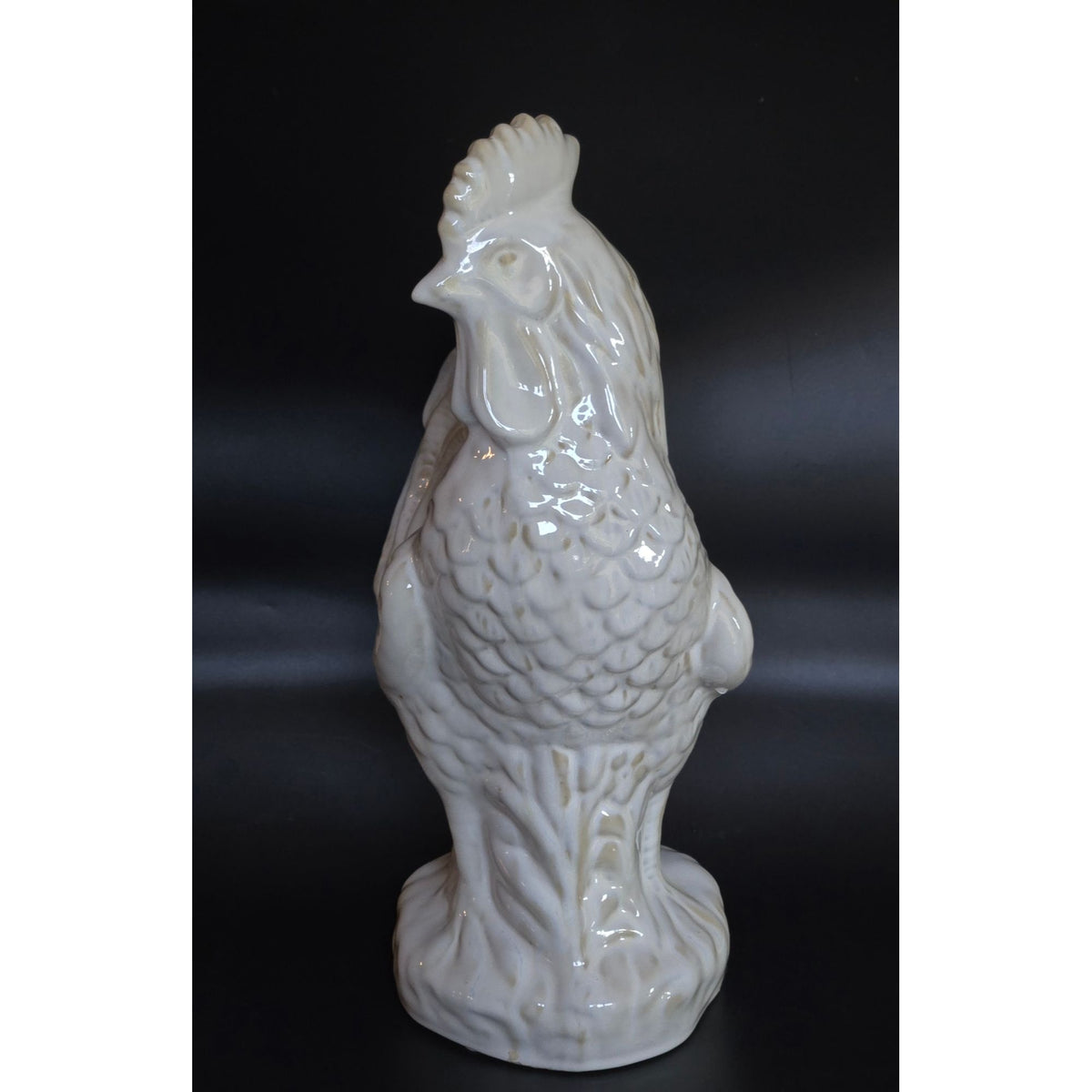Vintage Ceramic Rooster Figurine White Glossy Farmhouse Decor 12" Tall