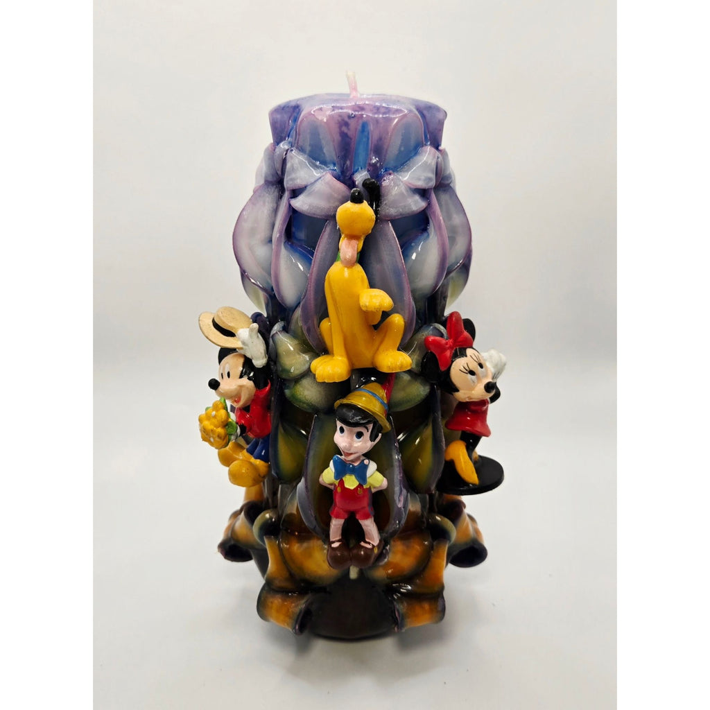 Disney-Themed Ribbon Candle Featuring Mickey Minnie Pluto & Pinocchio Characters In Multicolor Design