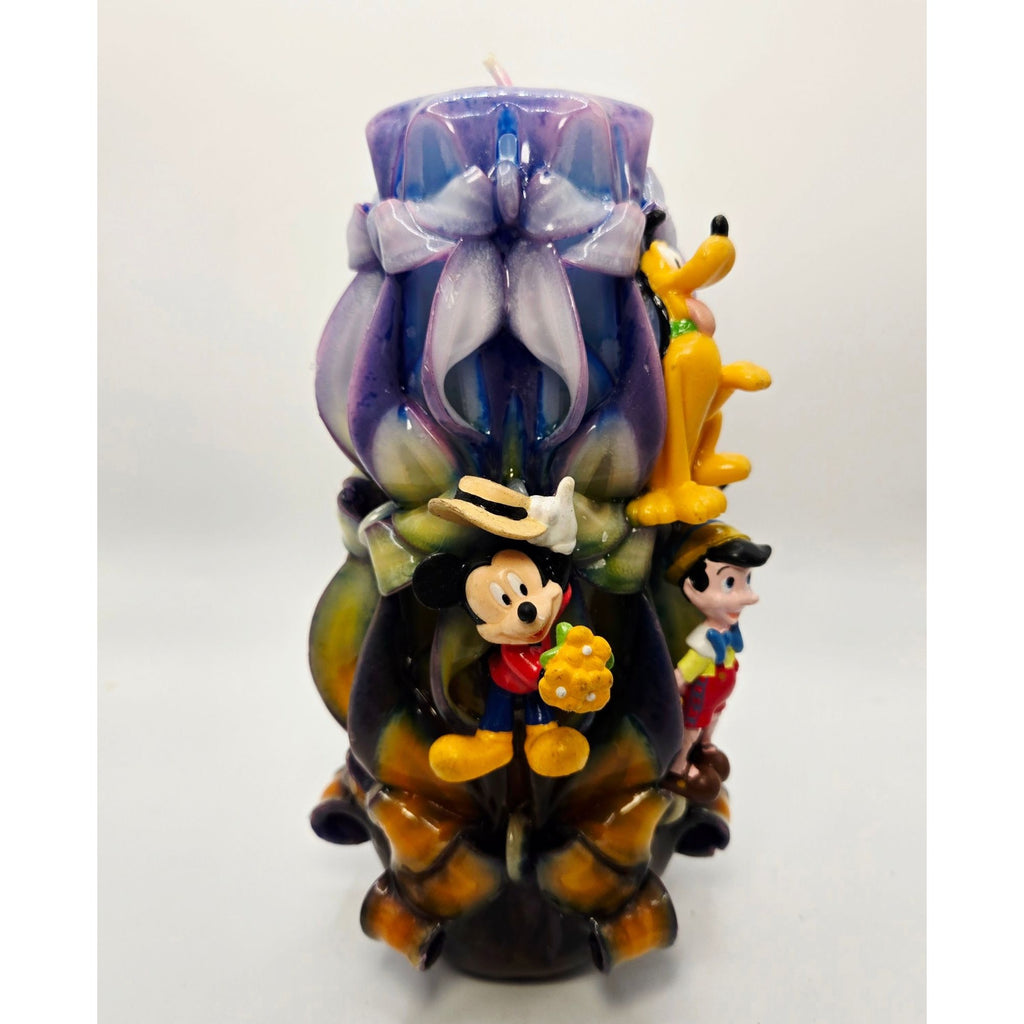 Disney-Themed Ribbon Candle Featuring Mickey Minnie Pluto & Pinocchio Characters In Multicolor Design