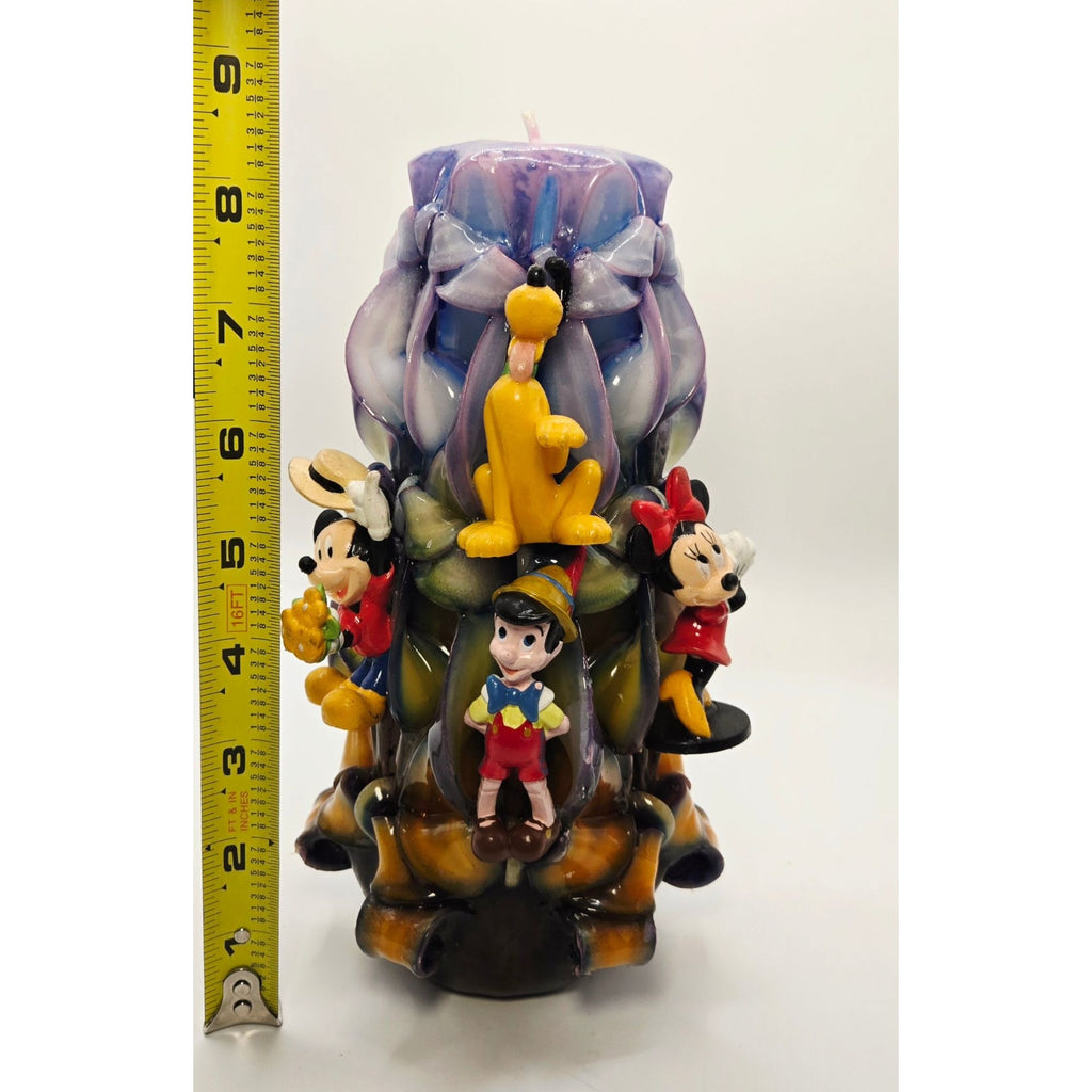 Disney-Themed Ribbon Candle Featuring Mickey Minnie Pluto & Pinocchio Characters In Multicolor Design