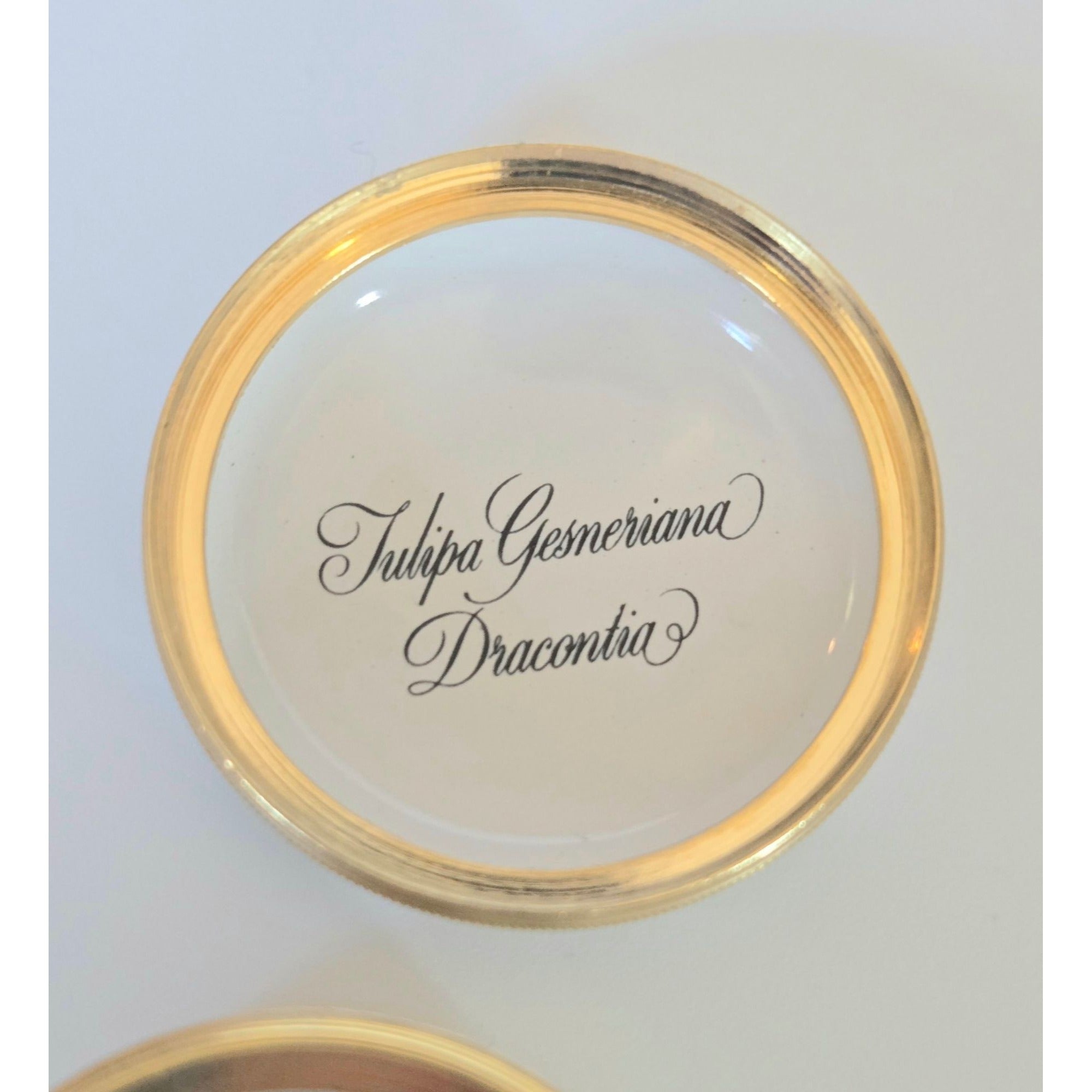 Halcyon Days Enamels Round Trinket Box With Pink Tulip Design & Gold Trim Made In England