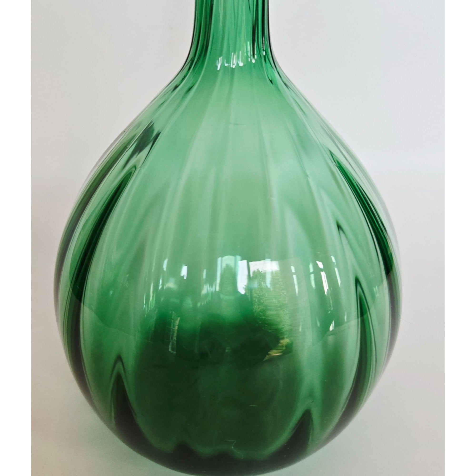 10" Empoli  Optic Vase Green Swirl Gourd Vase, Bottle Vase, Long Neck Excellent Condition, MCM