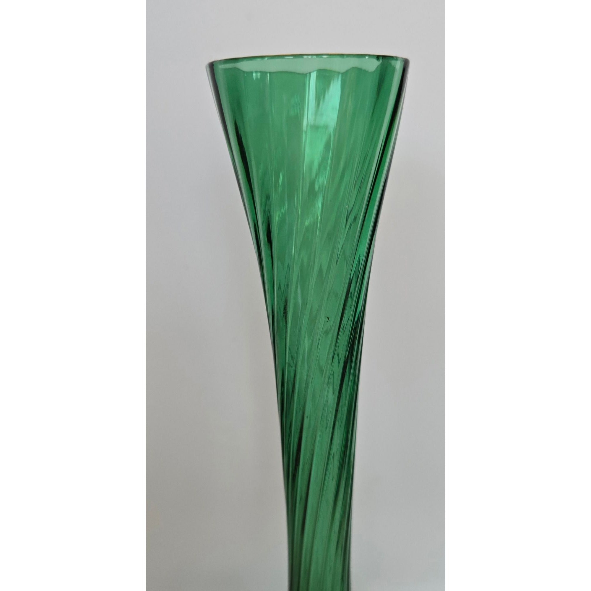 10" Empoli  Optic Vase Green Swirl Gourd Vase, Bottle Vase, Long Neck Excellent Condition, MCM