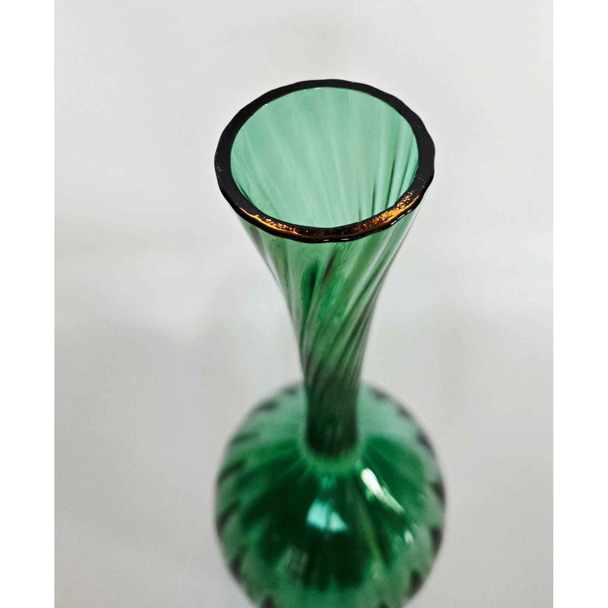 10" Empoli  Optic Vase Green Swirl Gourd Vase, Bottle Vase, Long Neck Excellent Condition, MCM