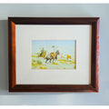 Vintage Western Cowboy Art Print In Rustic Wooden Frame, Featuring Cattle And Lasso Scene, Framed