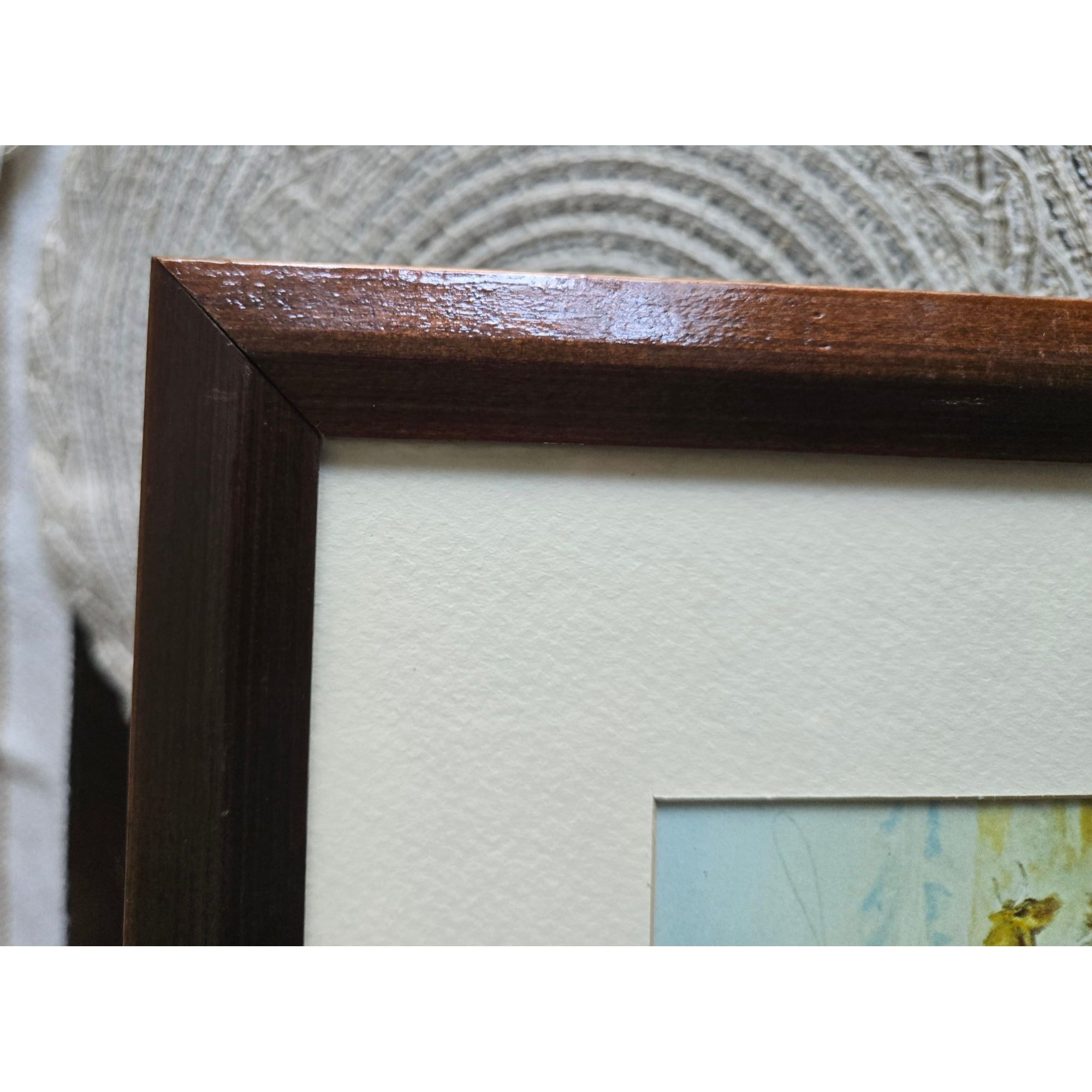 Vintage Western Cowboy Art Print In Rustic Wooden Frame, Featuring Cattle And Lasso Scene, Framed