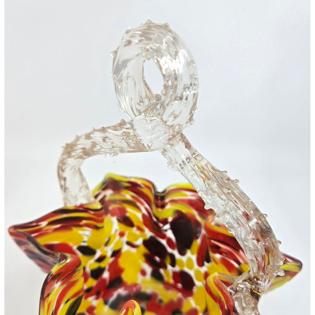 Welz Victorian Speckled Basket with Clear Thorny Twisted Handle, red yellow