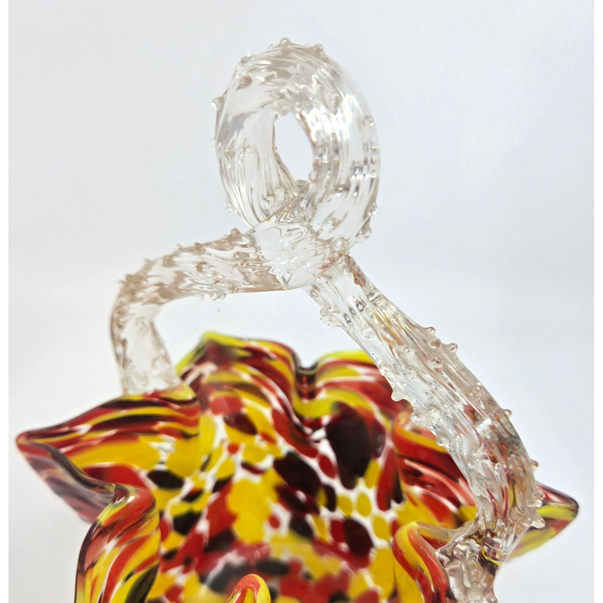 Welz Victorian Speckled Basket with Clear Thorny Twisted Handle, red yellow