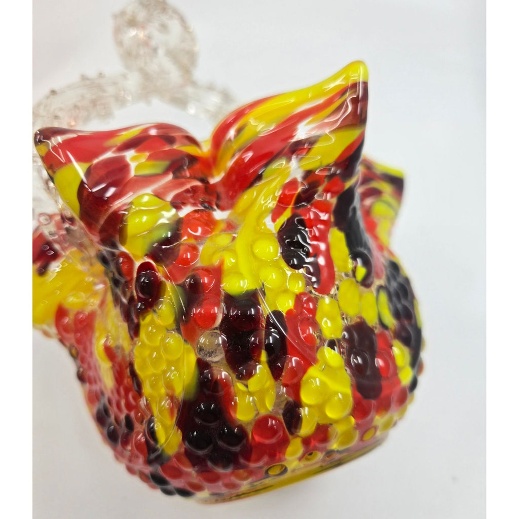 Welz Victorian Speckled Basket with Clear Thorny Twisted Handle, red yellow