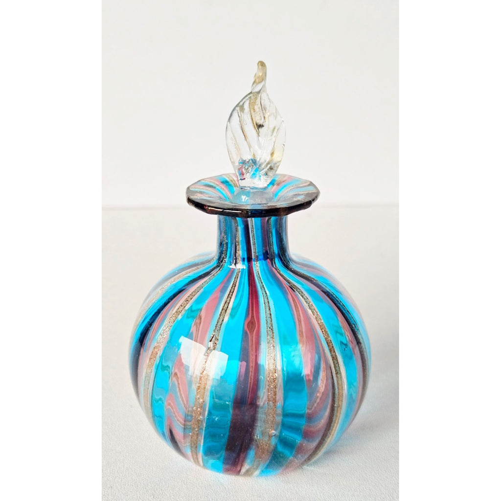Handcrafted Murano Glass Perfume Bottle With Stopper - Multicolor Striped Design - 3.5" Tall