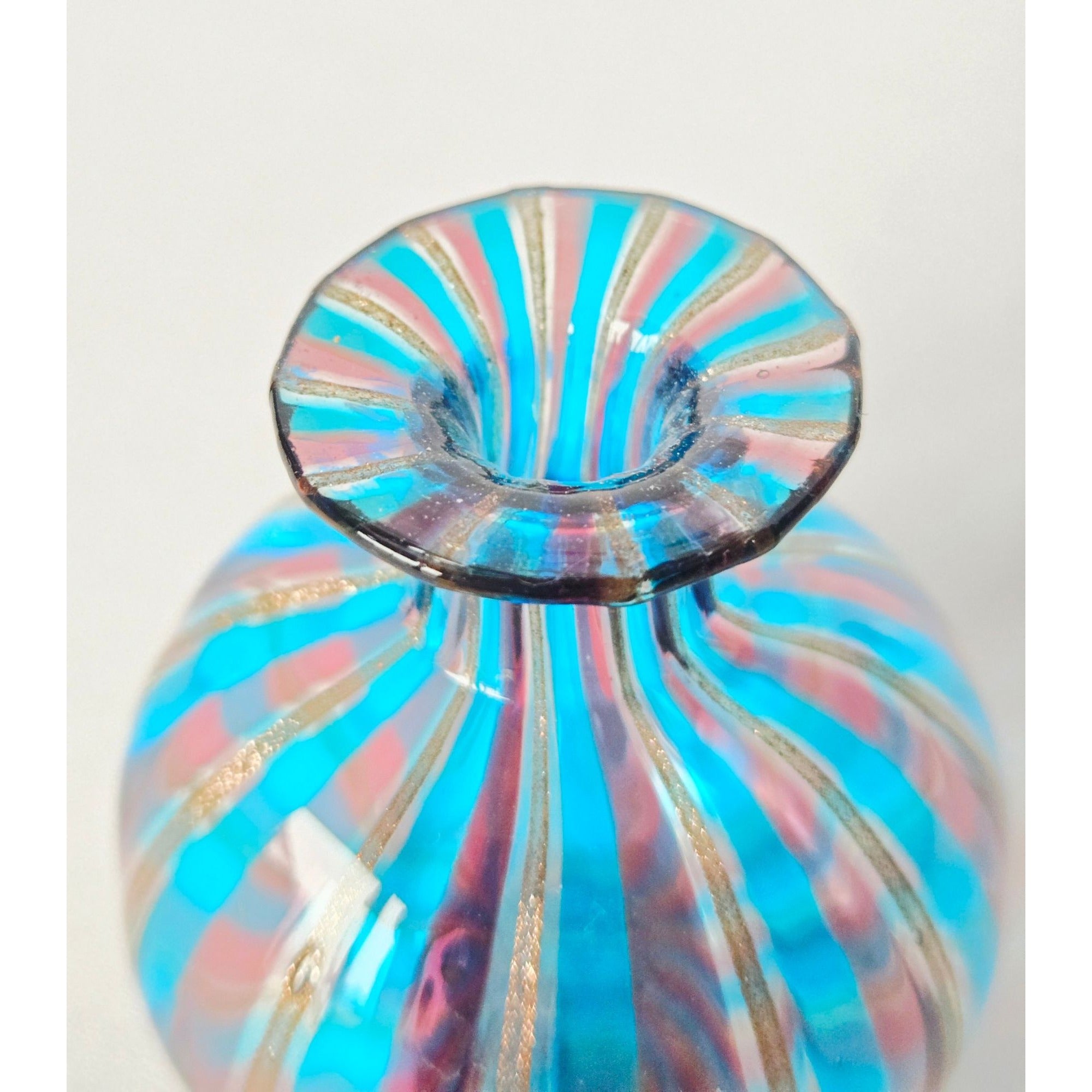 Handcrafted Murano Glass Perfume Bottle With Stopper - Multicolor Striped Design - 3.5" Tall