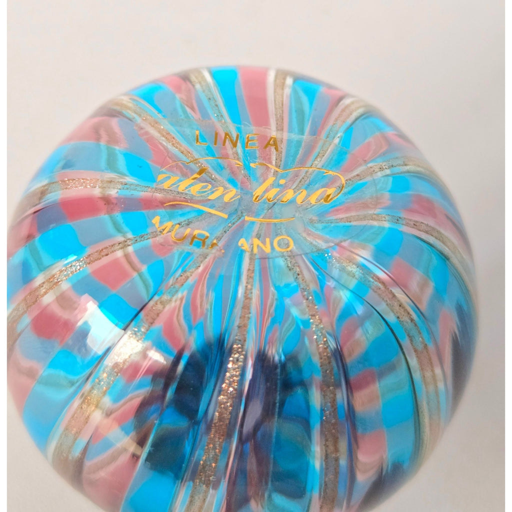 Handcrafted Murano Glass Perfume Bottle With Stopper - Multicolor Striped Design - 3.5" Tall