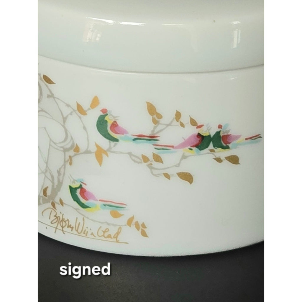 Bjorn Wiinblad Trinket Box Hand Painted, Woman w/ Birds Made by Rosenthal Germany