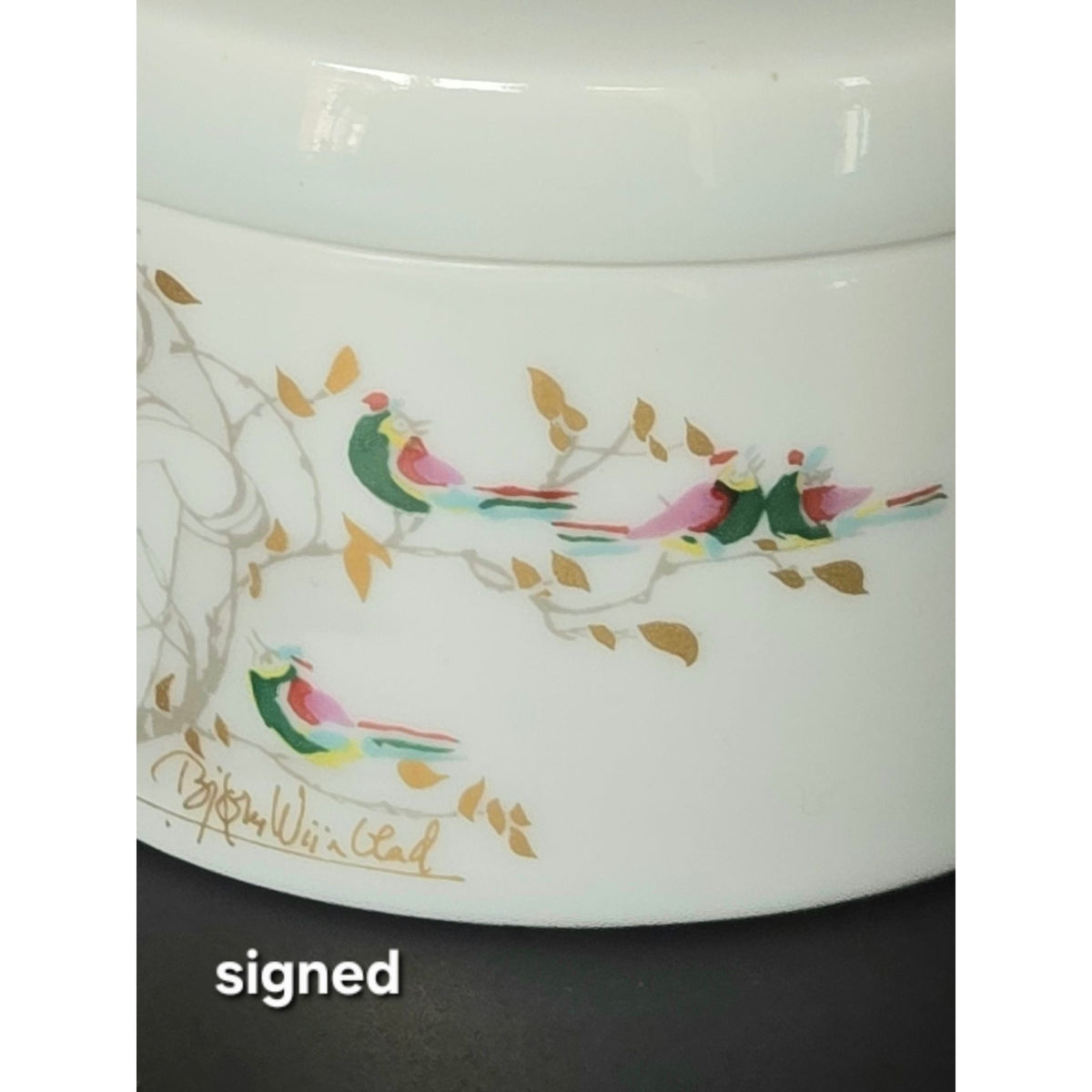 Bjorn Wiinblad Trinket Box Hand Painted, Woman w/ Birds Made by Rosenthal Germany