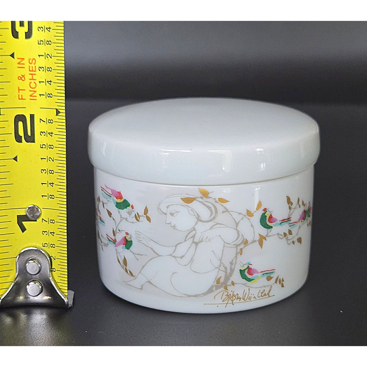 Bjorn Wiinblad Trinket Box Hand Painted, Woman w/ Birds Made by Rosenthal Germany