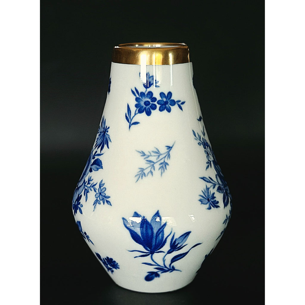 PMR Bavarian Porcelain Vase With Blue Floral Design & Gold Rim