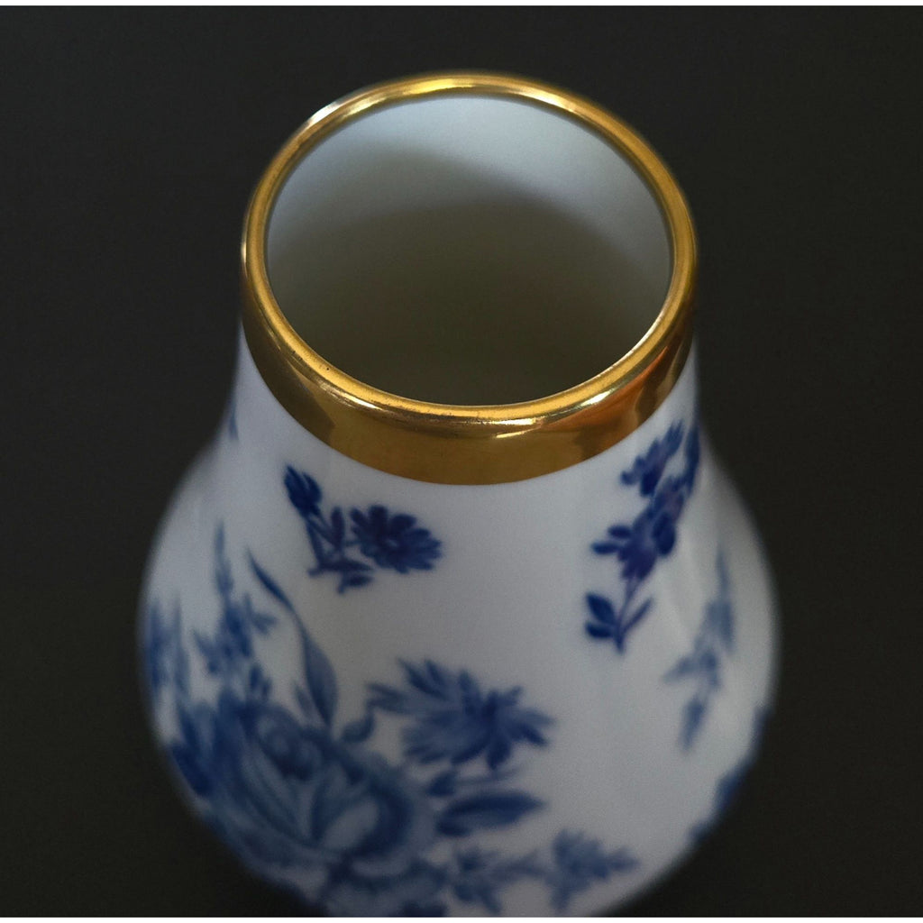 PMR Bavarian Porcelain Vase With Blue Floral Design & Gold Rim