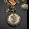 Alice In Wonderland Pocket Watch Necklace "Drink Me" & Rabbit Charm Vintage Quartz