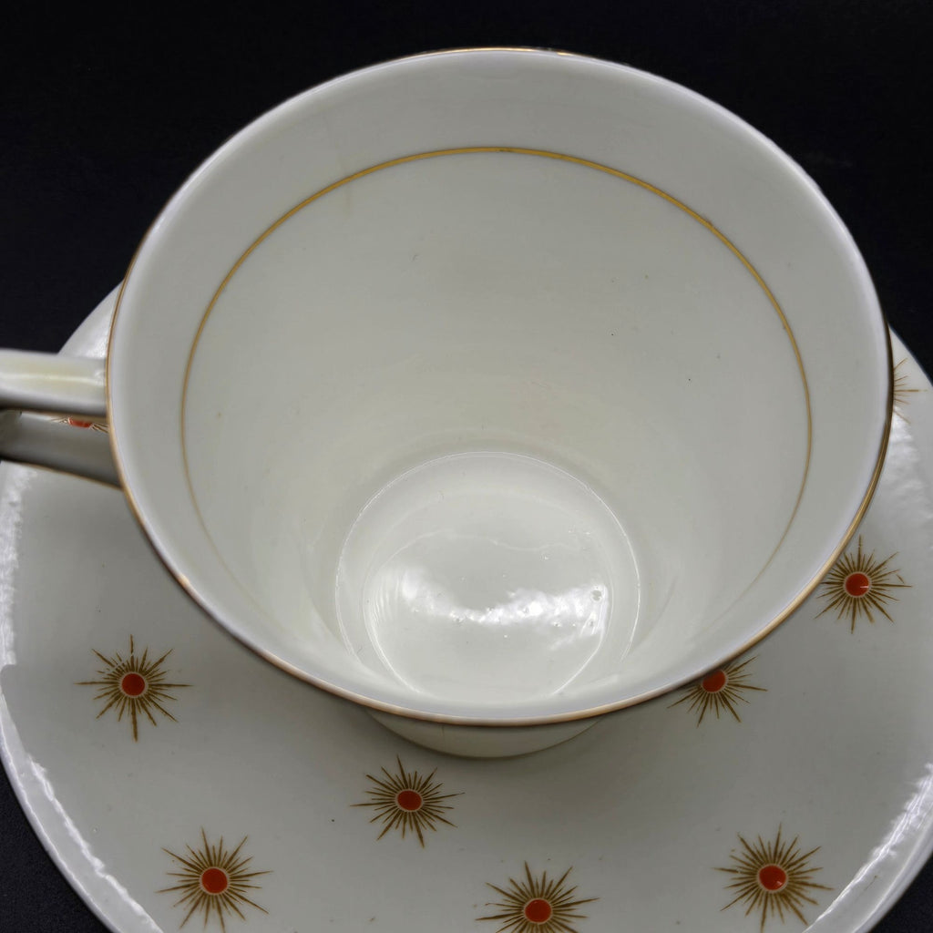 Vintage Royal Albert China 'Star of Eve' Teacup & Saucer Set With Gold Orange Atomic Design