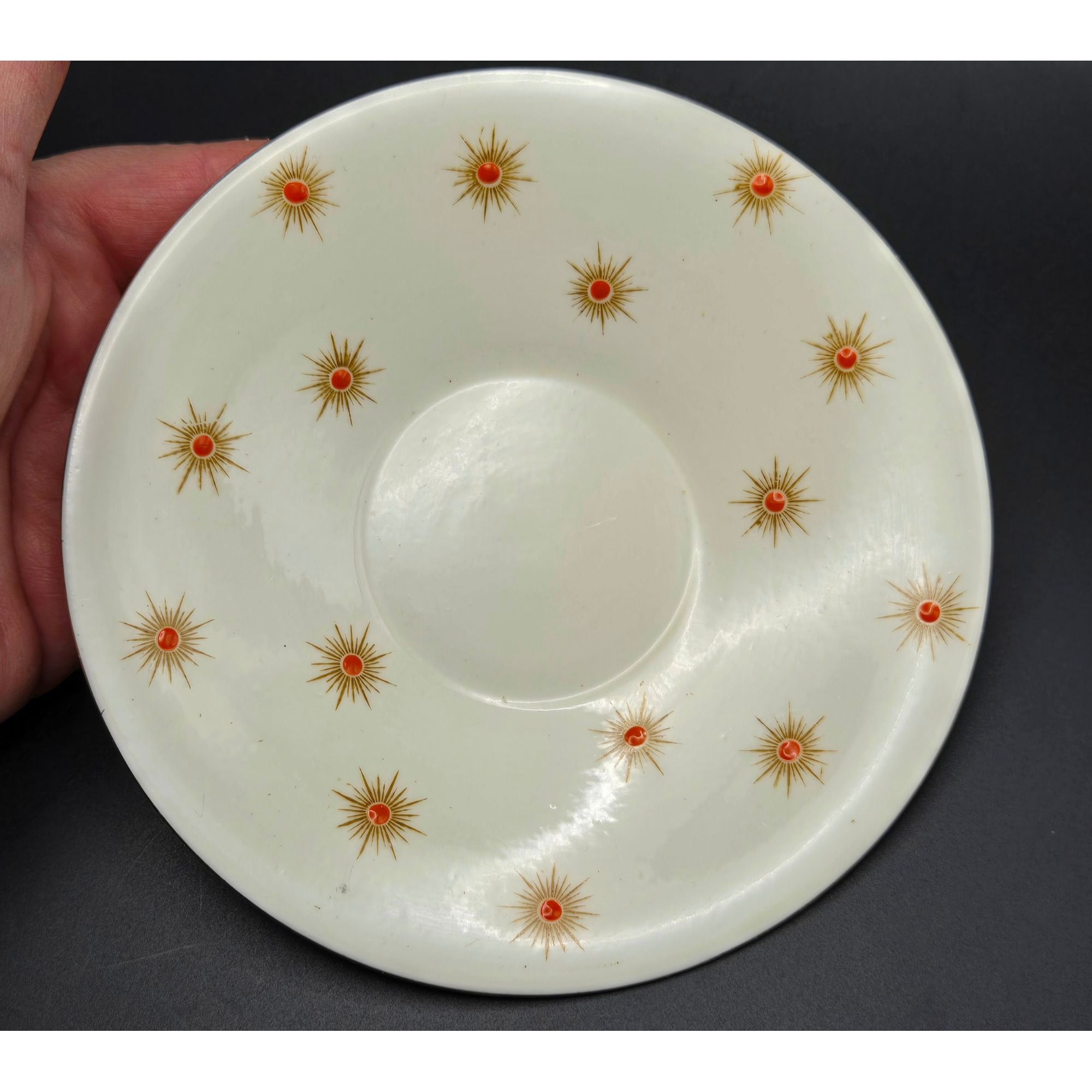 Vintage Royal Albert China 'Star of Eve' Teacup & Saucer Set With Gold Orange Atomic Design