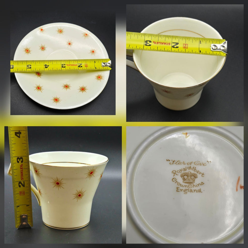 Vintage Royal Albert China 'Star of Eve' Teacup & Saucer Set With Gold Orange Atomic Design