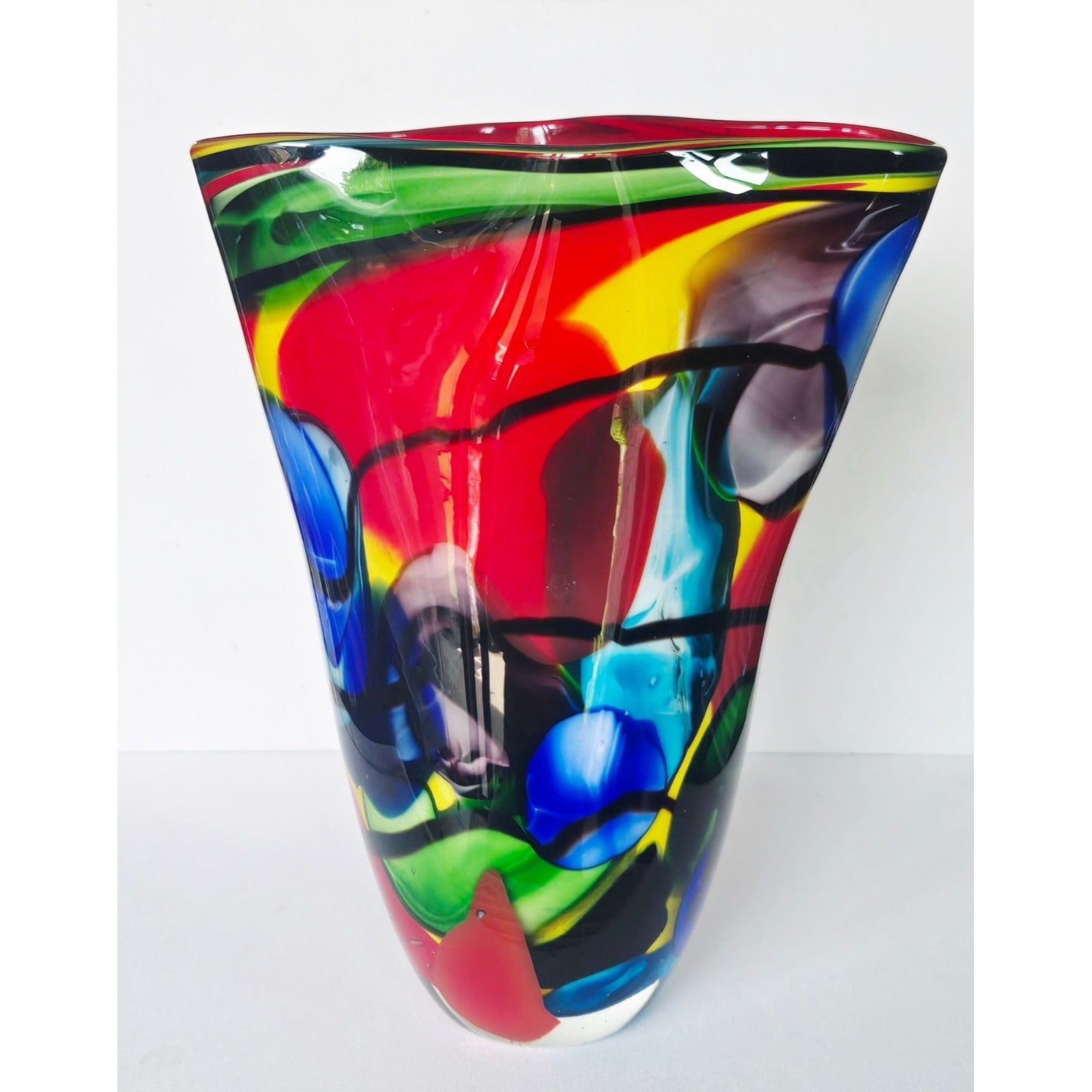 VIZ Art Glass Vase Multicolor Glass Hankerchief Style Abstract Designs