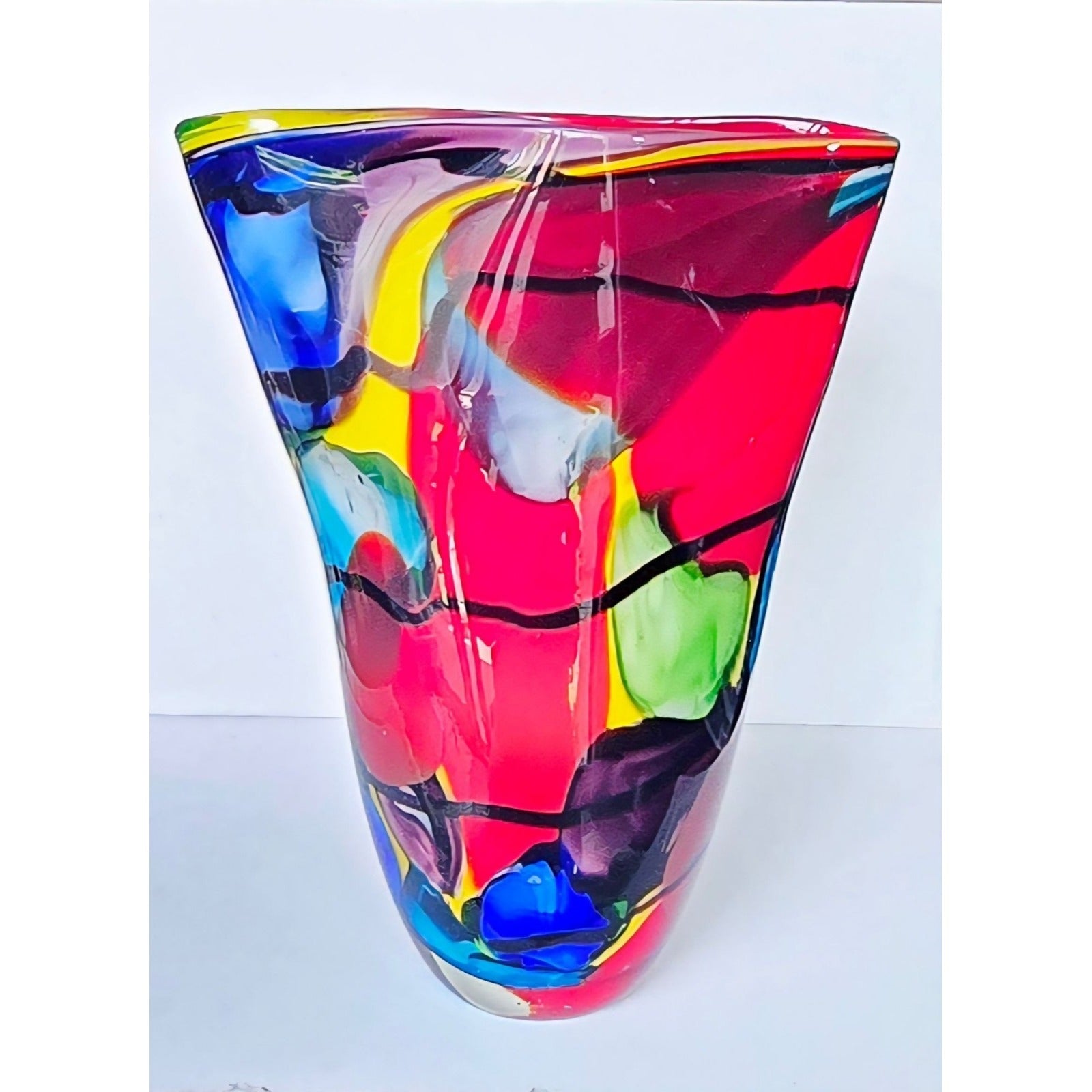 VIZ Art Glass Vase Multicolor Glass Hankerchief Style Abstract Designs