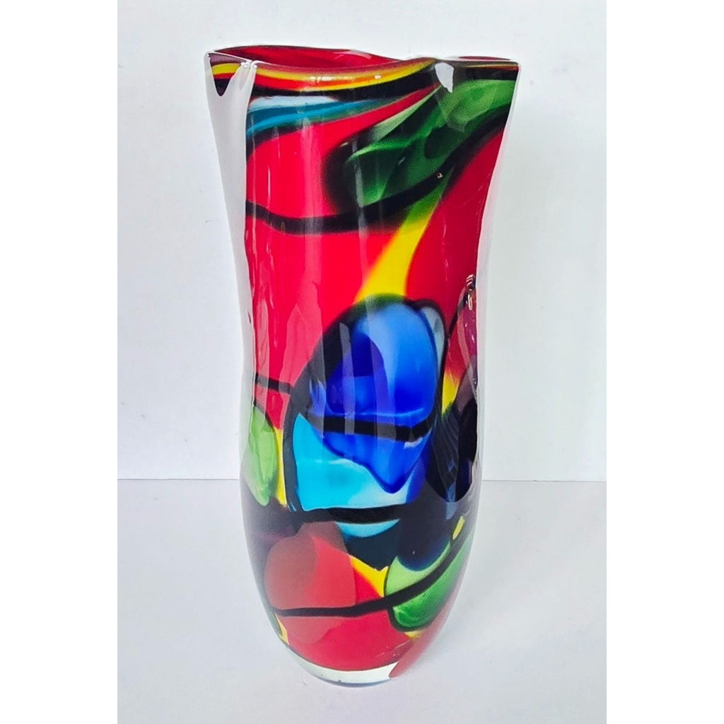 VIZ Art Glass Vase Multicolor Glass Hankerchief Style Abstract Designs