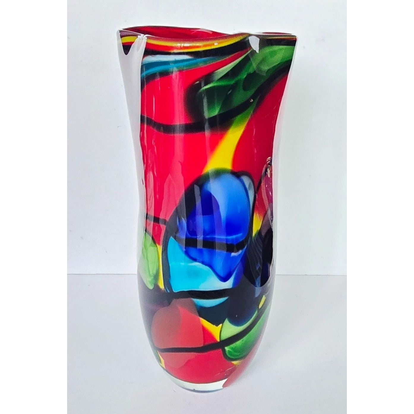 VIZ Art Glass Vase Multicolor Glass Hankerchief Style Abstract Designs