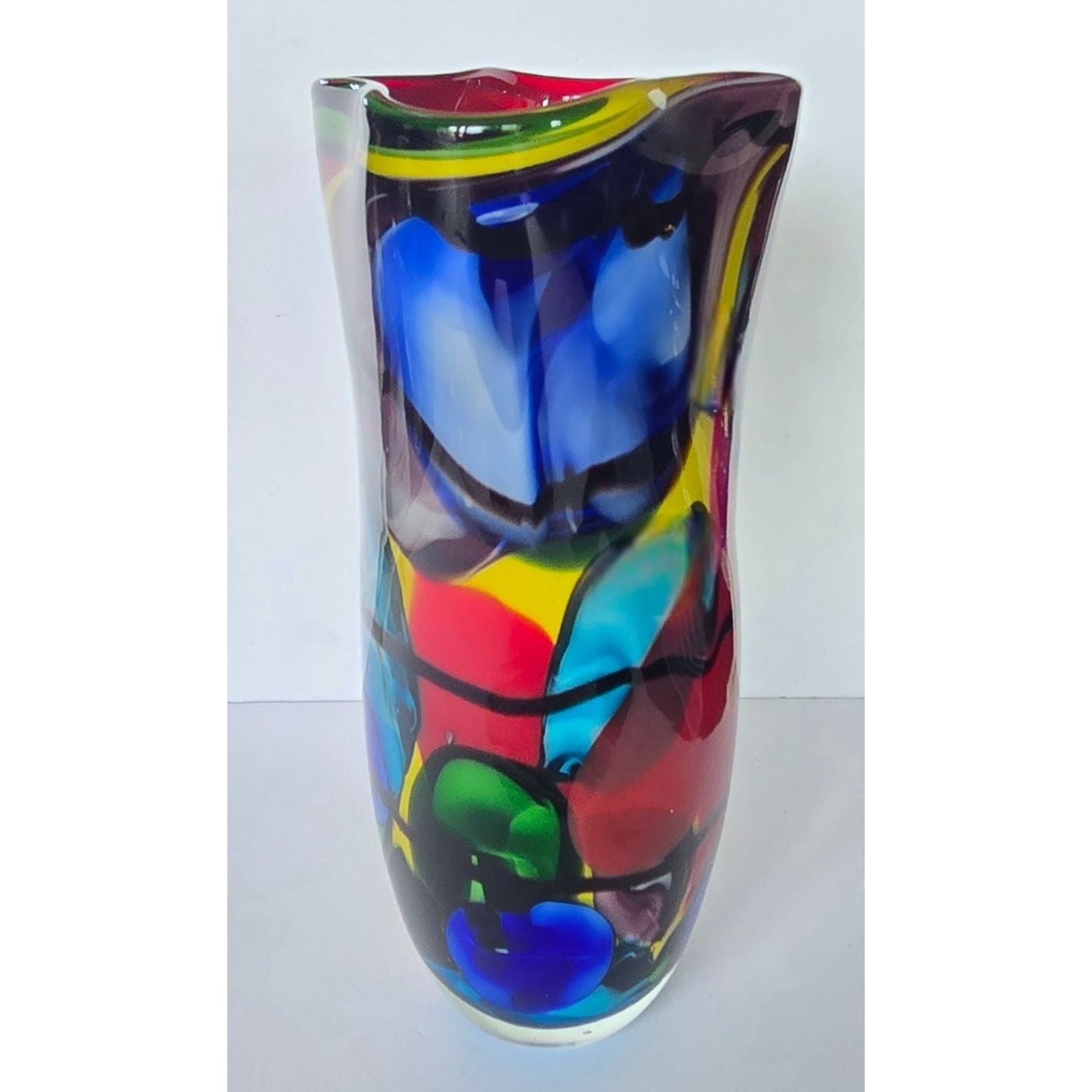 VIZ Art Glass Vase Multicolor Glass Hankerchief Style Abstract Designs