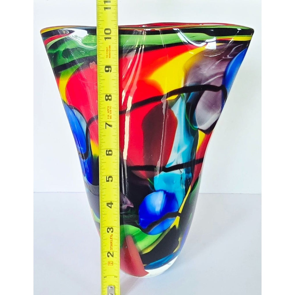 VIZ Art Glass Vase Multicolor Glass Hankerchief Style Abstract Designs