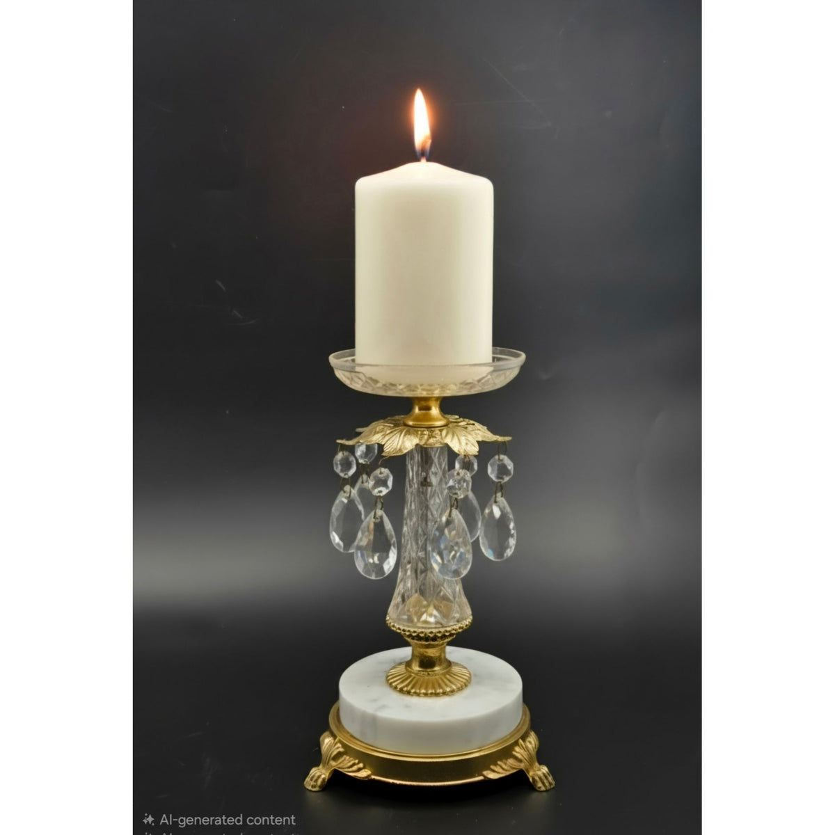 Hollywood Regency Style Pillar Candle Holder with Marble Base