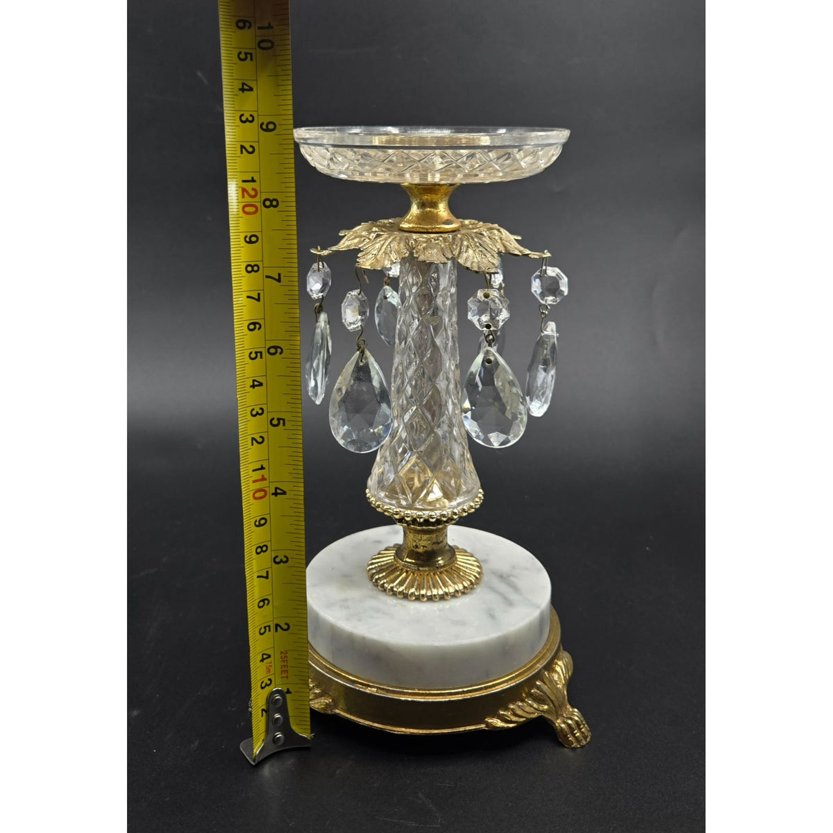 Hollywood Regency Style Pillar Candle Holder with Marble Base
