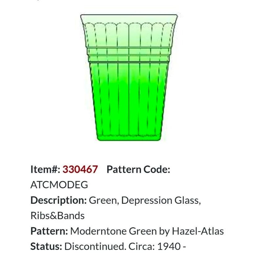 3 pc Hazel-Atlas Moderntone Green Depression Glasses Ribbed Uranium 8 oz. 1940s